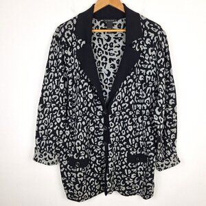 Animal Print Knit Cardigan Blazer Size 22/24 Black Gray Button Front Lane Bryant